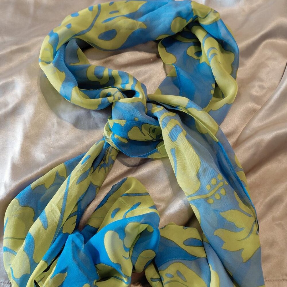 NWT Hale Bob Blue/Lime Green Long Rectangle Silk Scarf